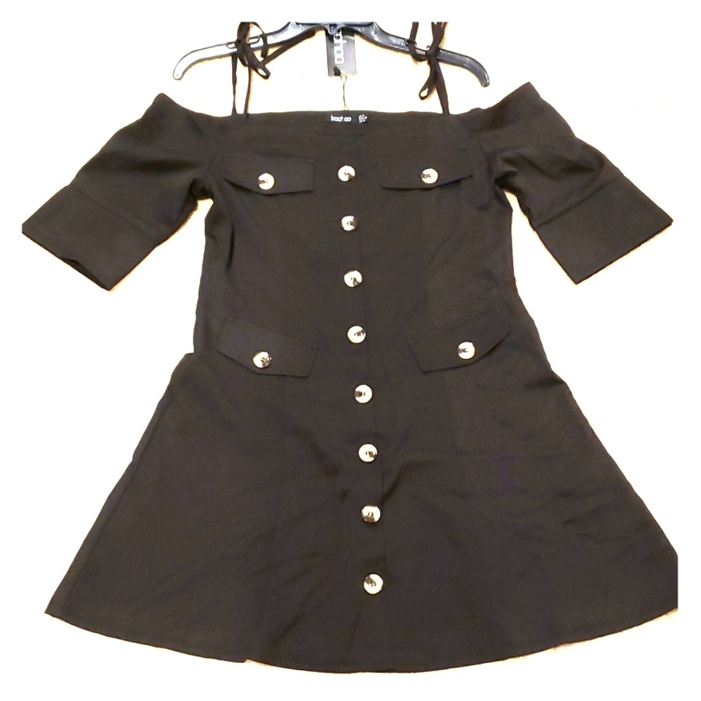 BooHoo black utility dress